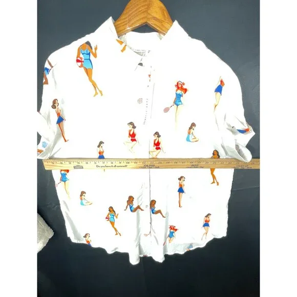 Jane & Delancey Shirt Womens XL Novelty Retro Beach Girls Bathing Suits NWT - Picture 13 of 15